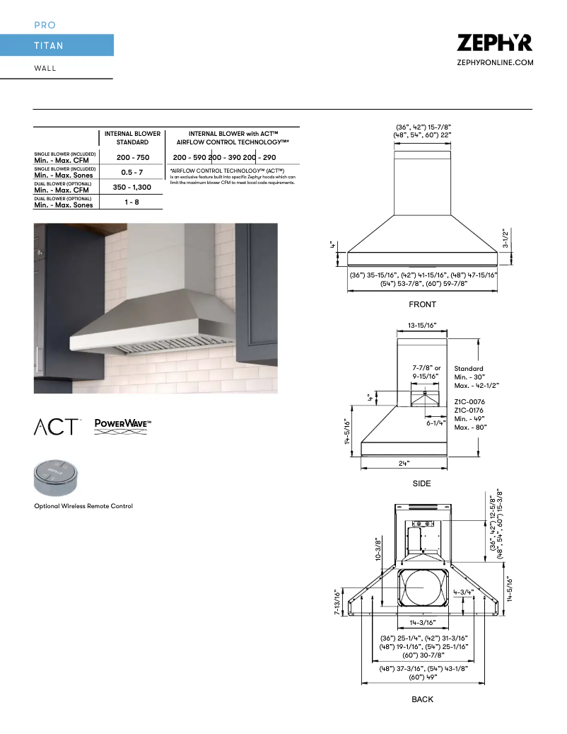 Page 1 de la notice Fiche technique Zephyr AK7654BS
