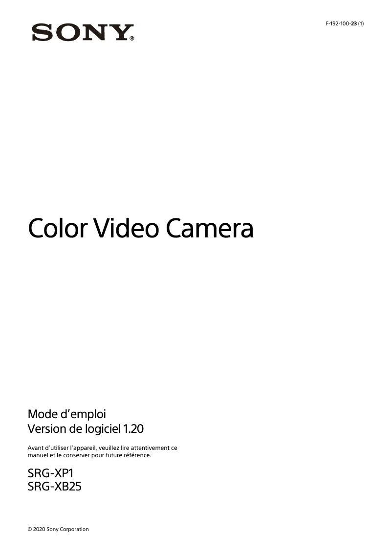 Page 1 de la notice Manuel utilisateur Sony SRG-XB25