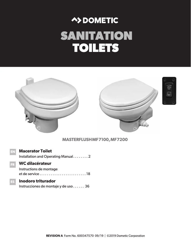 Page 1 de la notice Guide d'installation Dometic MasterFlush MF 7120