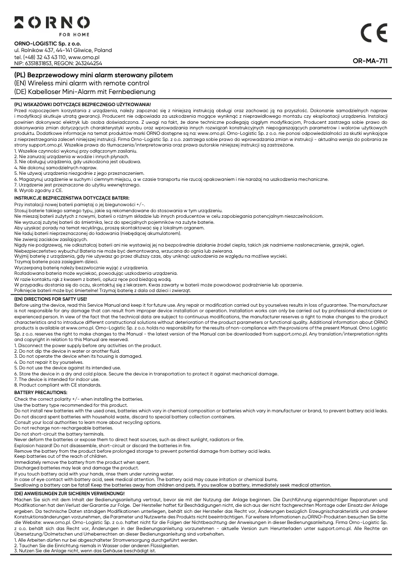 Page 1 de la notice Manuel utilisateur ORNO OR-MA-711