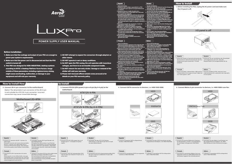 Page 1 de la notice Manuel utilisateur AeroCool LUX PRO RGB
