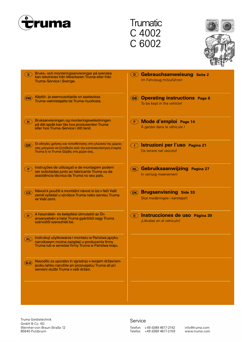 Page 1 de la notice Manuel utilisateur Truma Trumatic C 4002
