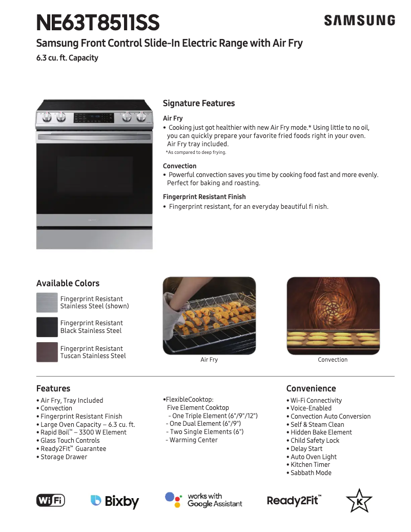 Page 1 de la notice Fiche technique Samsung NE63T8511SG