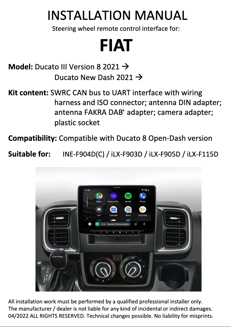 Page n°1 - Manuel utilisateur Alpine KIT-F9FI-DU8