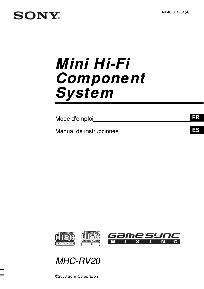 Page n°1 - Manuel utilisateur Sony MHC-RV20