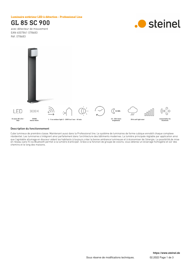 Page n°1 - Fiche technique Steinel GL 85 SC 900