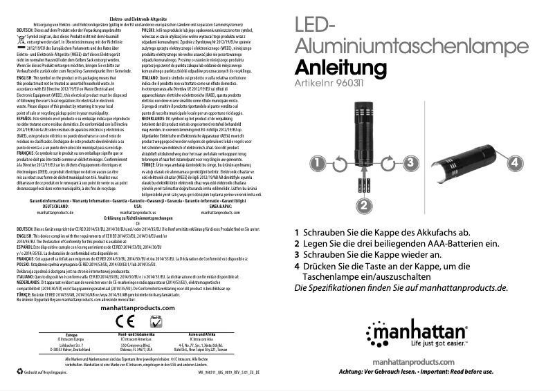 Page 1 de la notice Manuel utilisateur Manhattan 960311