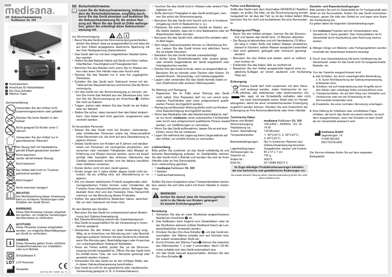 Page n°1 - Manuel utilisateur Medisana OL 300