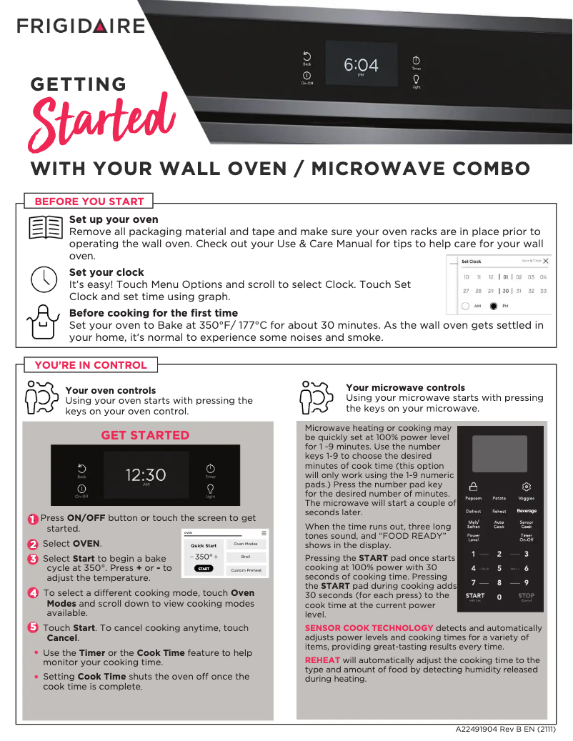 Page n°1 - Guide de démarrage rapide Frigidaire FCWM3027AS