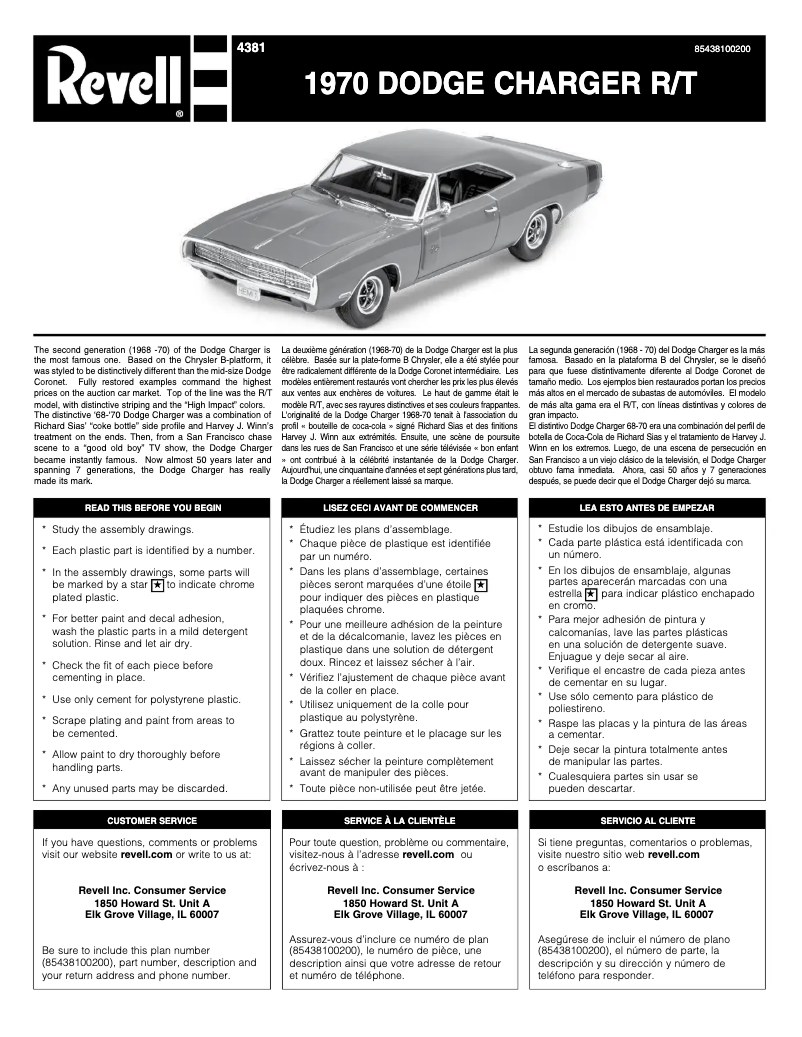 Page n°1 - Manuel utilisateur Revell '70 Dodge Charger R/T "Stock"