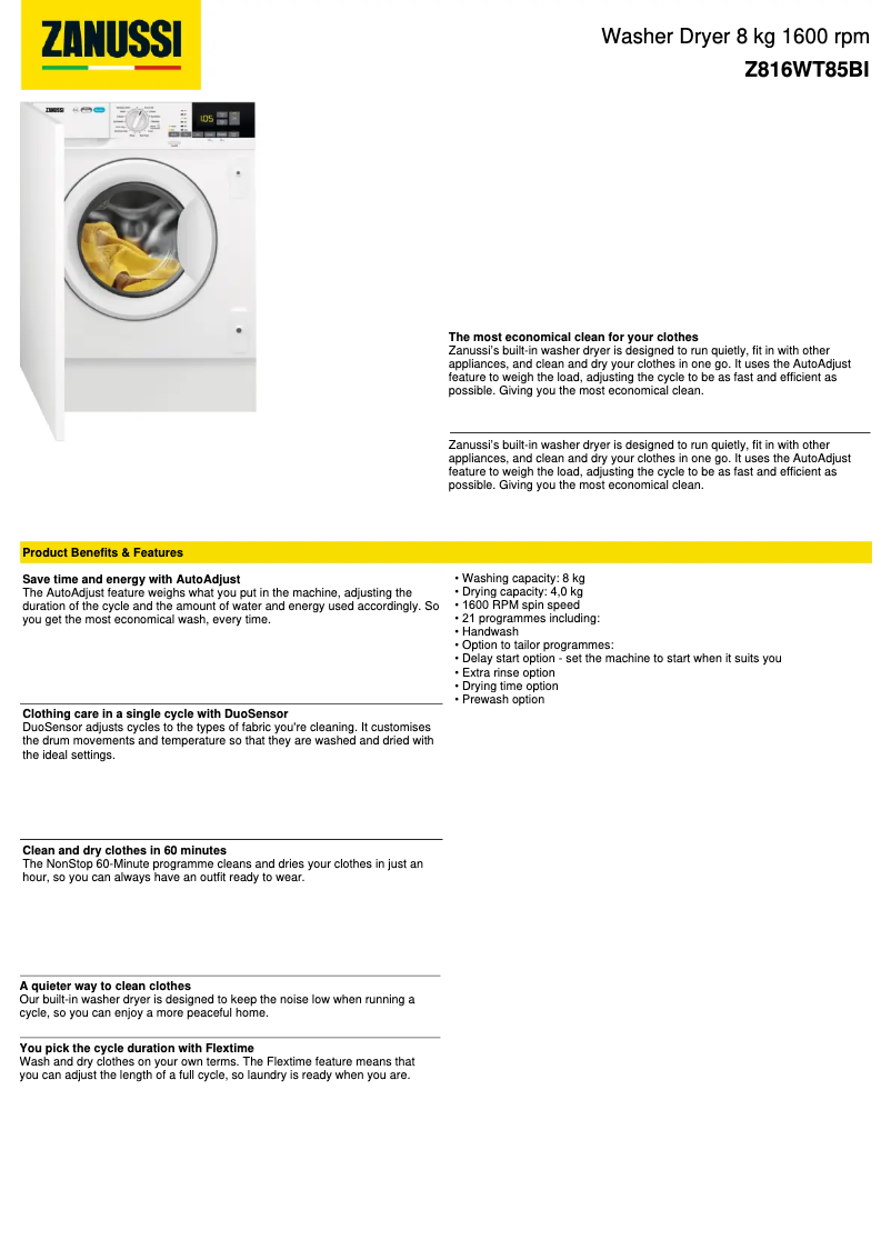 Image de la première page du manuel de l'appareil Z816WT85BI