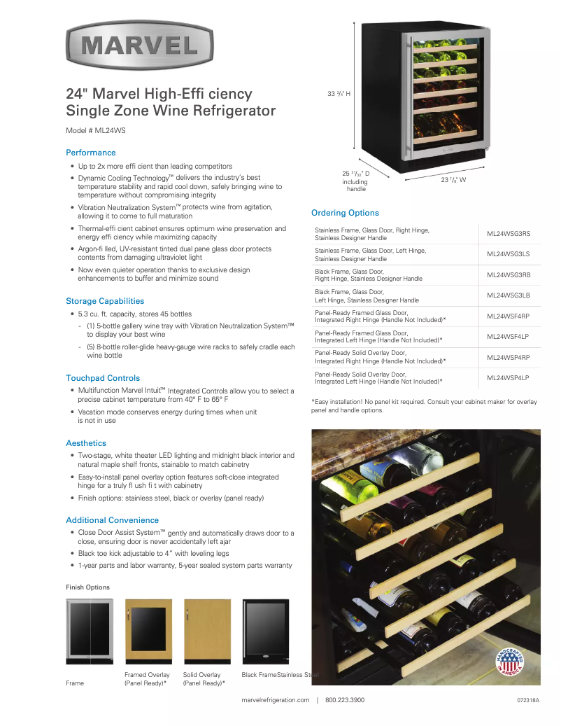 Page 1 de la notice Fiche technique Marvel ML24WSF4LP