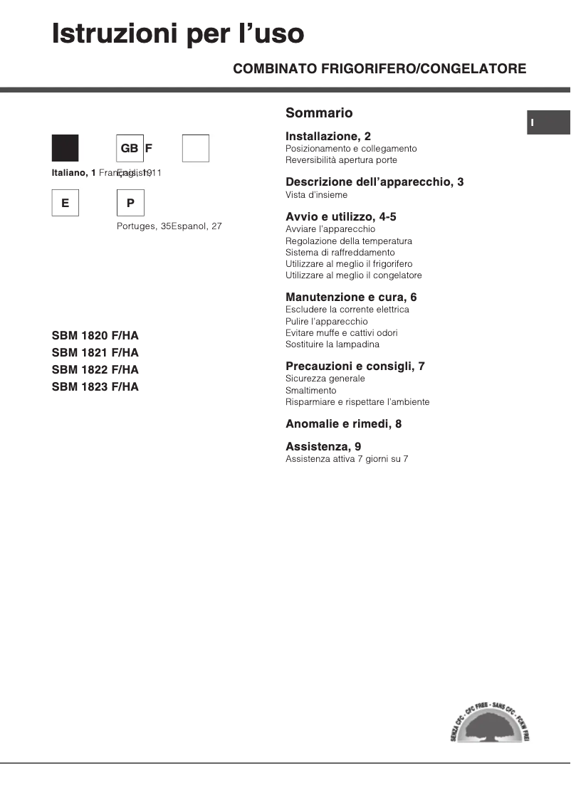 Page n°1 - Manuel utilisateur Hotpoint Ariston SBM 1823 F/HA