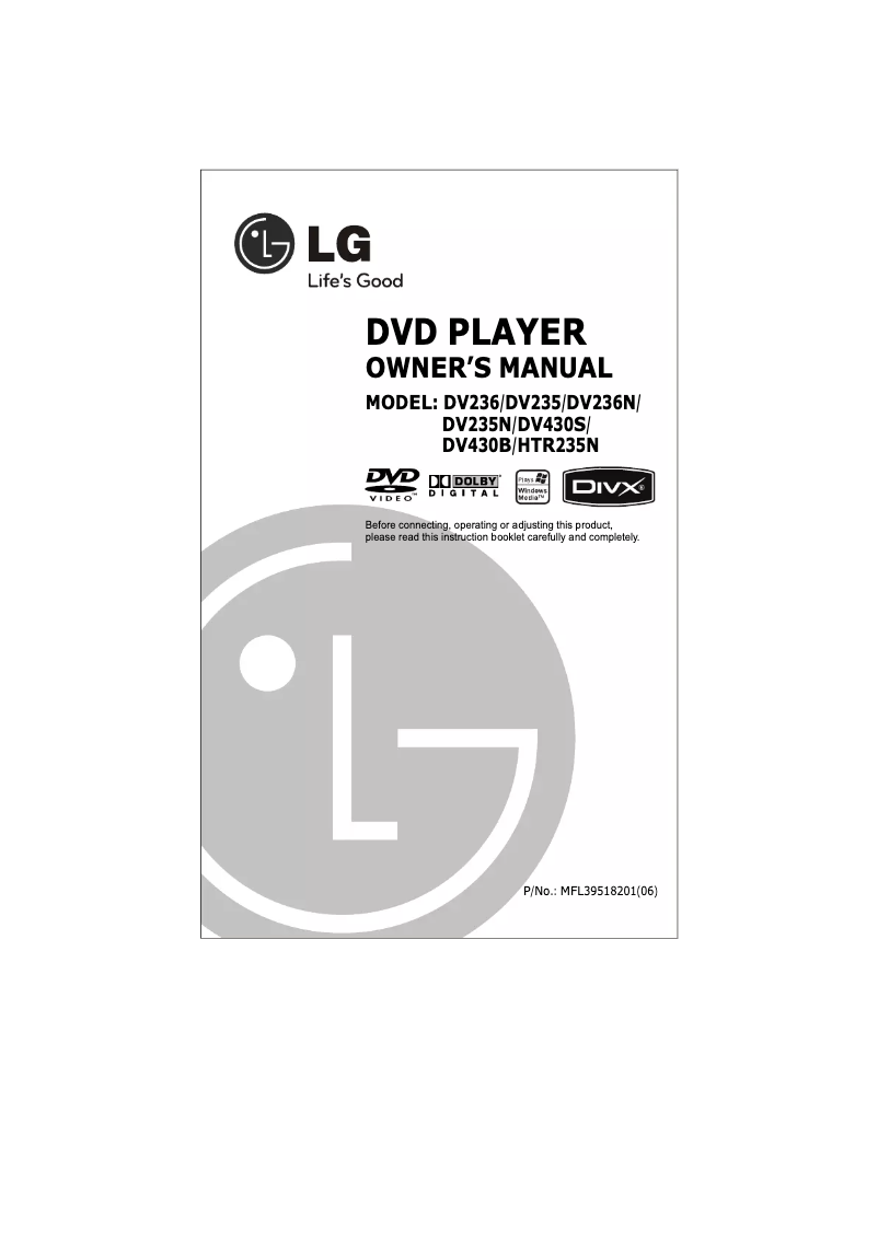 Page 1 de la notice Manuel utilisateur LG DV430B