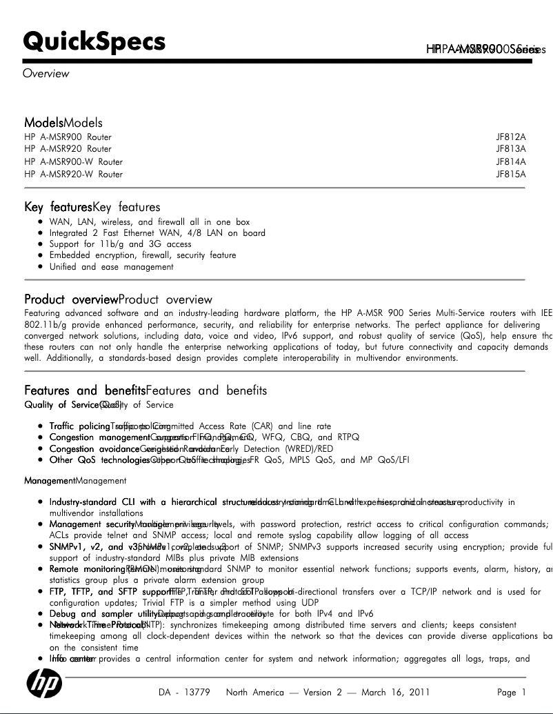 Page 1 de la notice Manuel utilisateur HP A-MSR9000