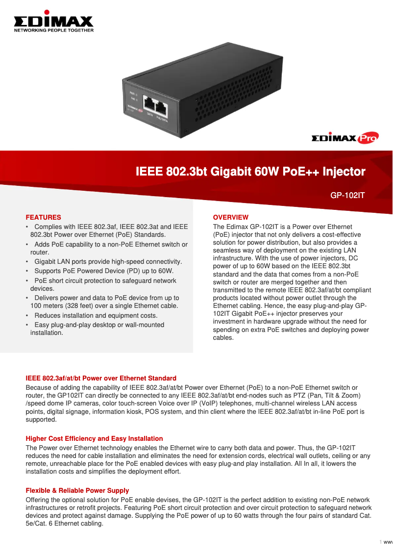 Page n°1 - Fiche technique Edimax GP-102IT