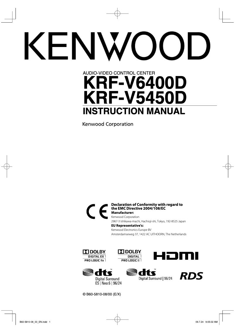 Page 1 de la notice Manuel utilisateur Kenwood KRF-V6400D