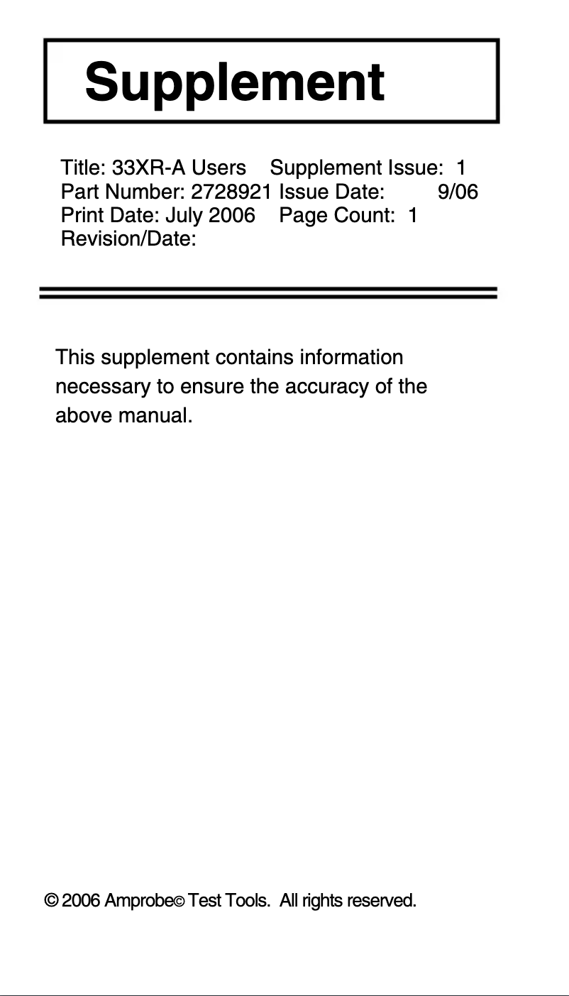 Page 1 de la notice Manuel utilisateur Amprobe 33XR-A