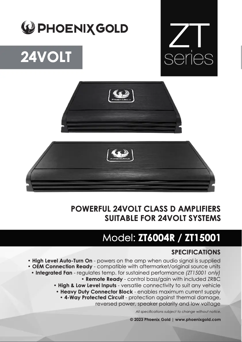 Page 1 de la notice Manuel utilisateur Phoenix Gold ZT6004R