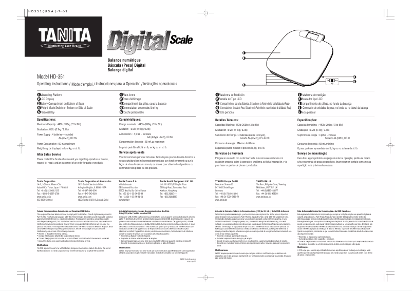 Page n°1 - Manuel utilisateur Tanita HD-351
