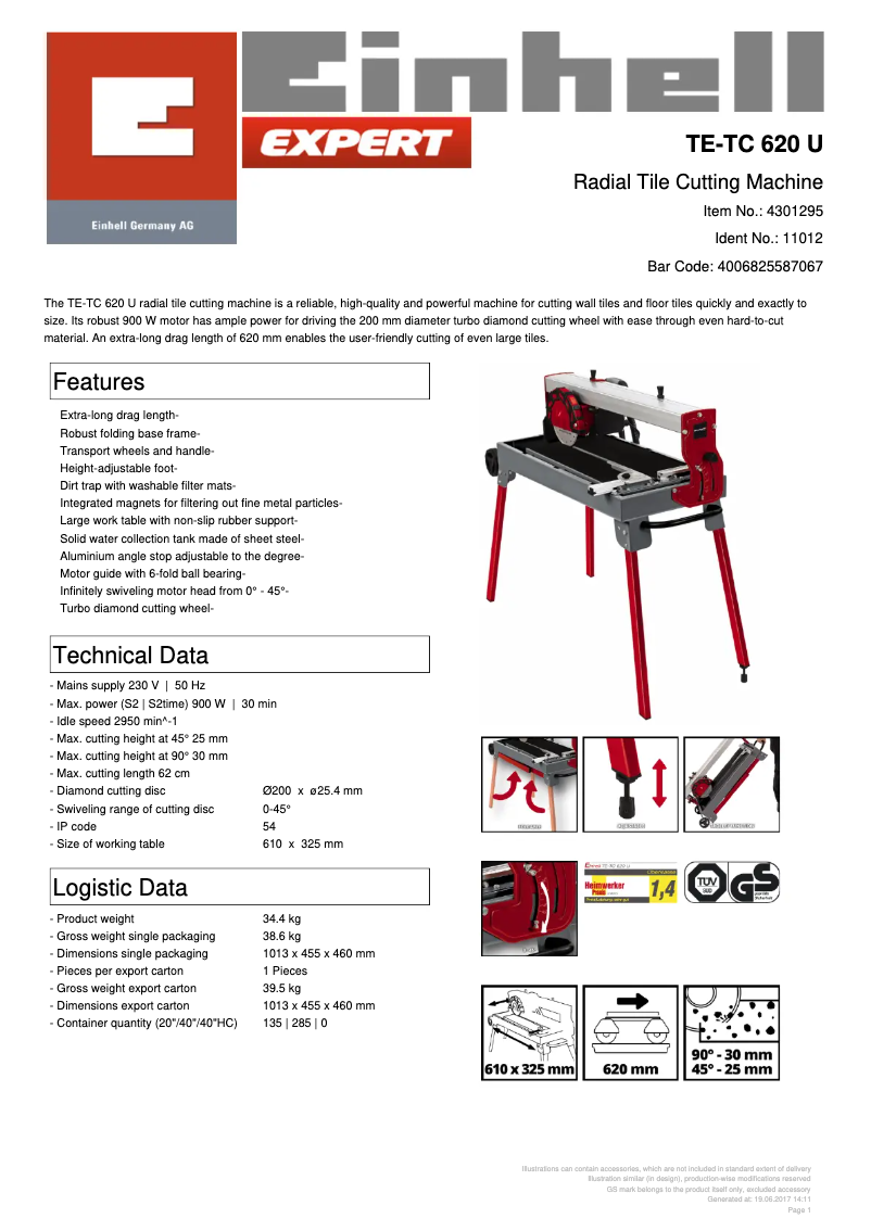 Page n°1 - Fiche technique Einhell TE-TC 620 U