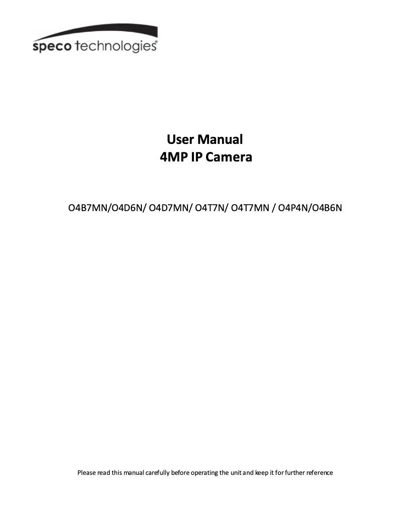 Page n°1 - Manuel utilisateur Speco Technologies O4B9