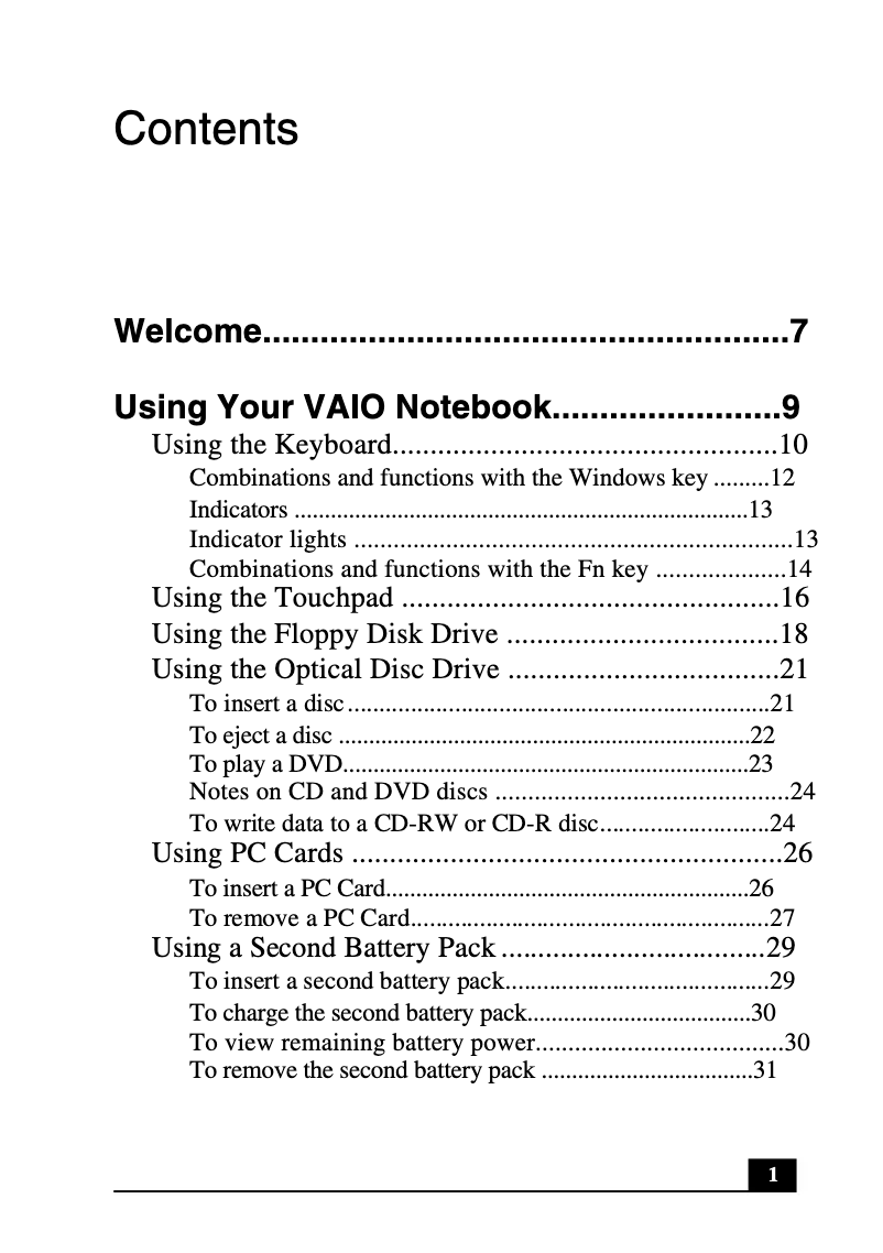 Page 1 de la notice Manuel utilisateur Sony Vaio PCG-FXA47
