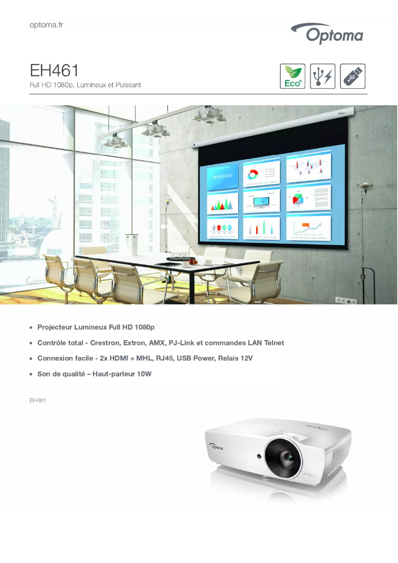Page 1 de la notice Fiche technique Optoma EH461