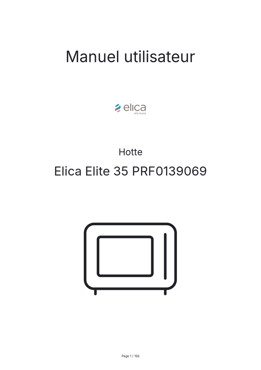 Page n°1 - Manuel utilisateur Elica Elite 35 PRF0139069