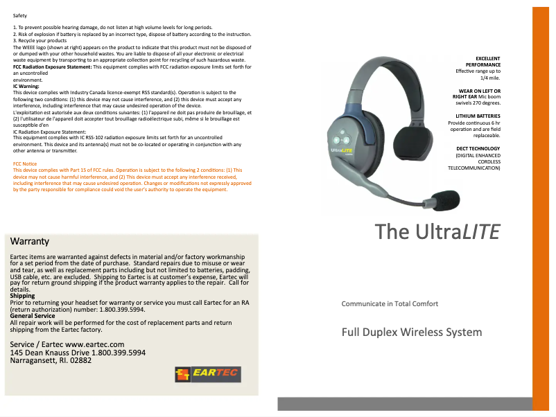 Page n°1 - Manuel utilisateur Eartec UltraLITE