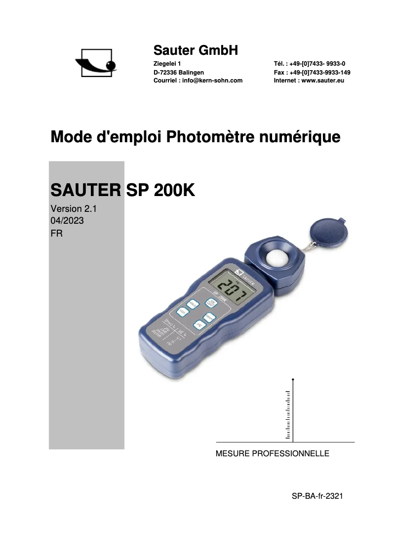 Image de la première page du manuel de l'appareil SP 200K