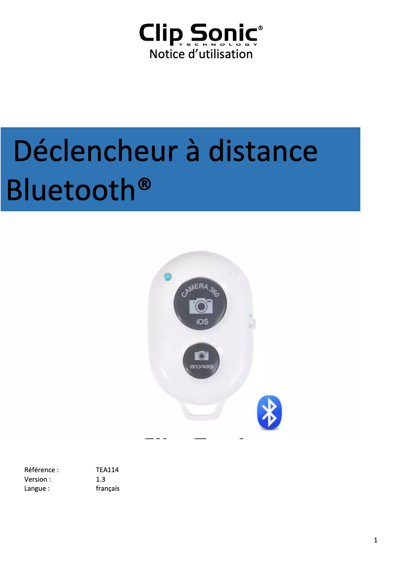 Page 1 de la notice Manuel utilisateur Clip Sonic TEA114