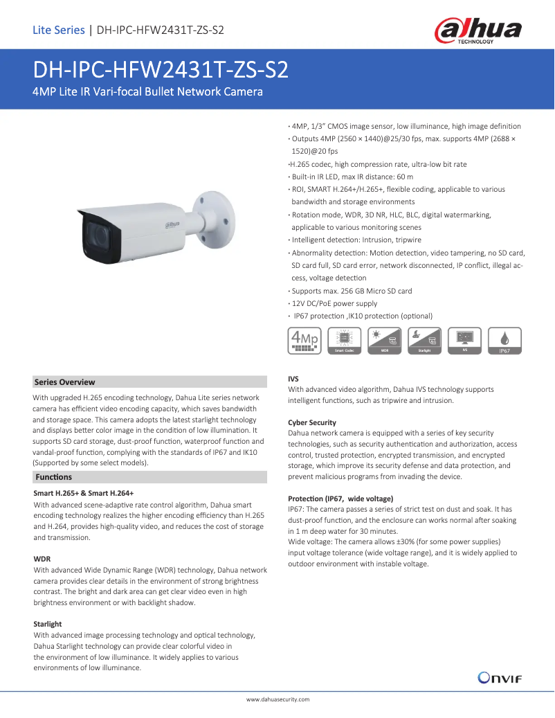 Page 1 de la notice Fiche technique Dahua Technology IPC-HFW2431T-ZS-S2