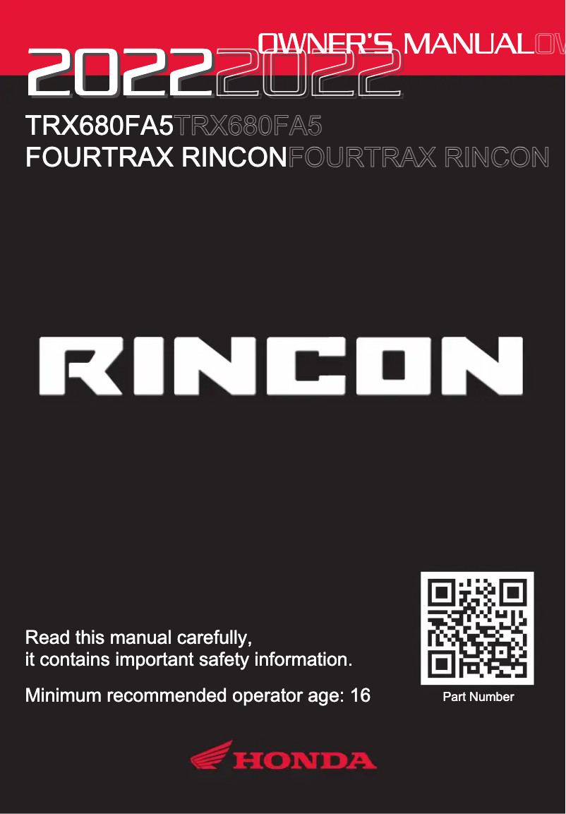 Page 1 de la notice Manuel utilisateur Honda FourTrax Rincon TRX680FA (2022)