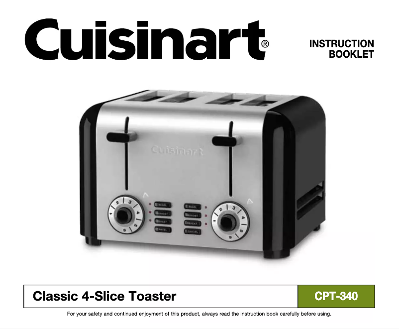 Page 1 de la notice Manuel utilisateur Cuisinart Classic CPT-340