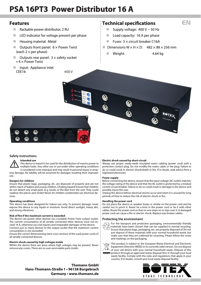 Page n°1 - Manuel utilisateur Botex PSA 16PT3