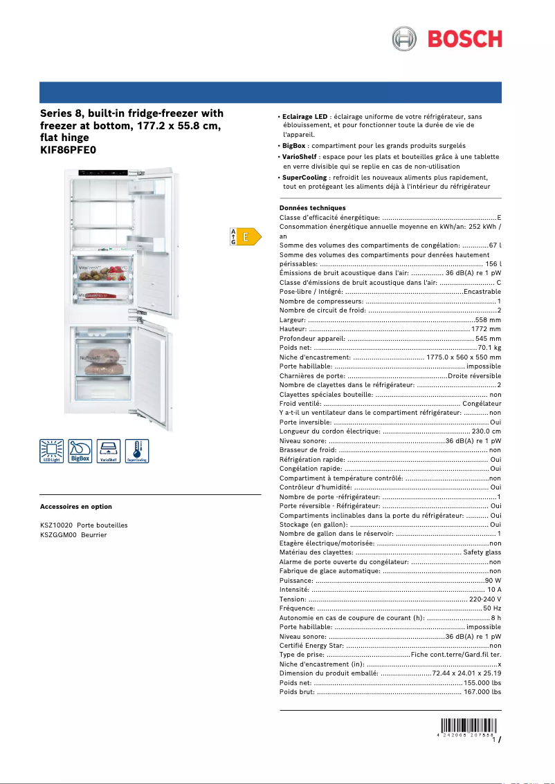 Página 1 del manual Ficha técnica Bosch KIF86PFE0