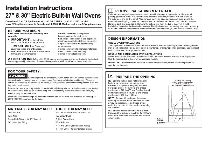 Page n°1 - Guide d'installation GE JT5000FMDS