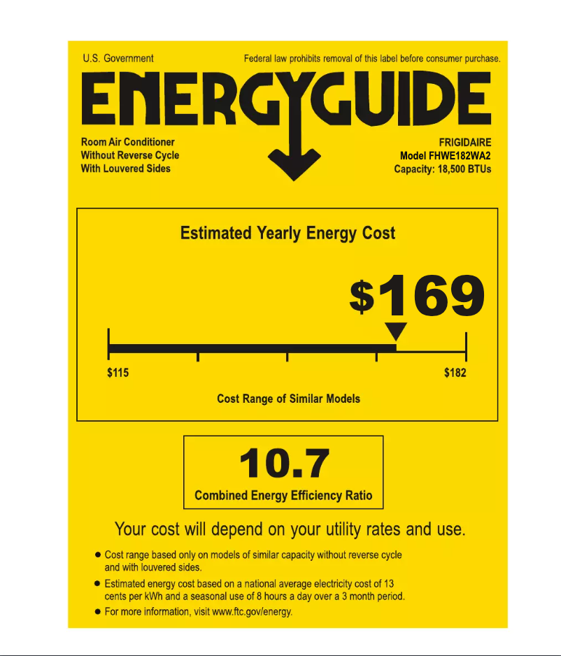 Page n°1 - Label énergétique Frigidaire FHWE182WA2