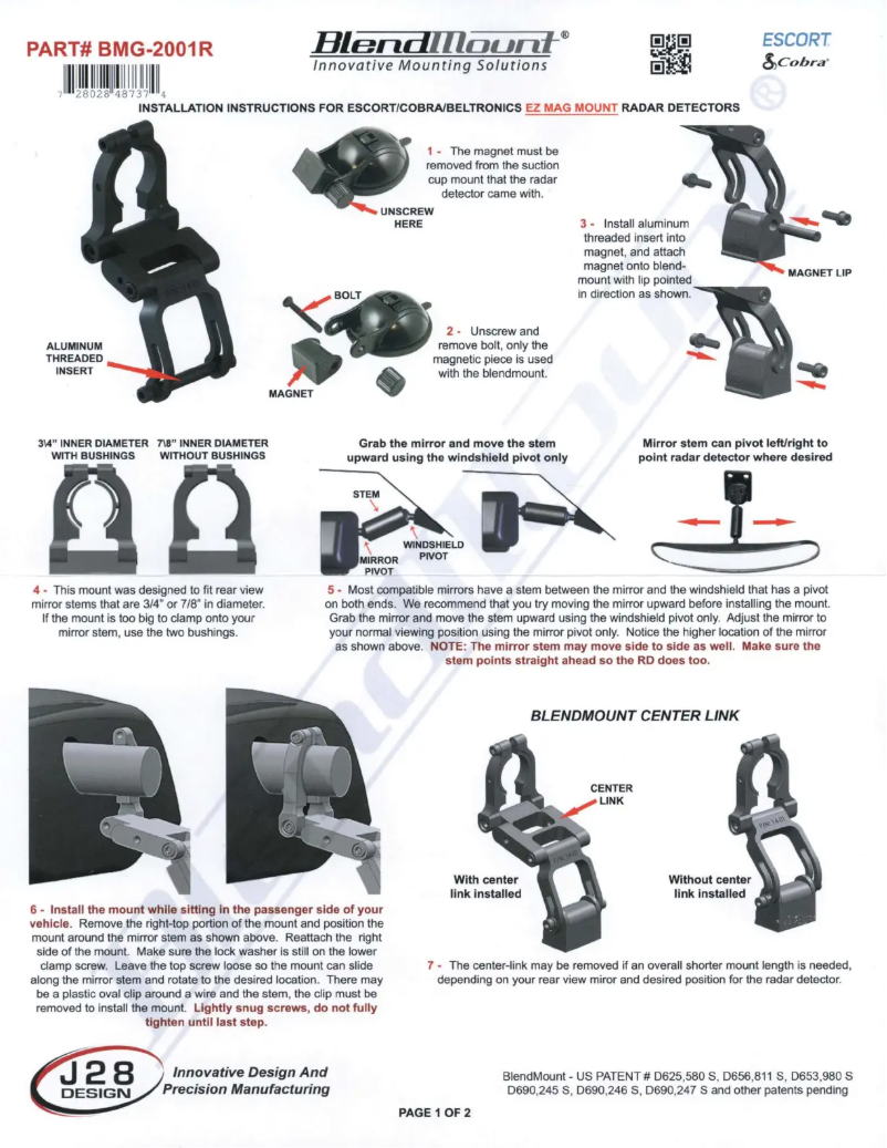 Page 1 de la notice Manuel utilisateur BlendMount BMG-2001R