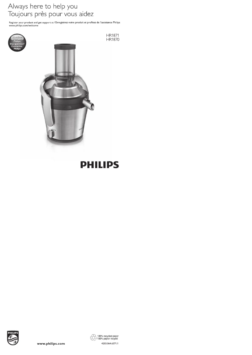 Image de la première page du manuel de l'appareil Avance Collection HR1871