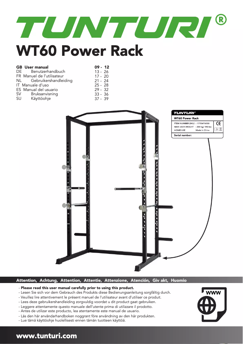 Page n°1 - Manuel utilisateur Tunturi WT60