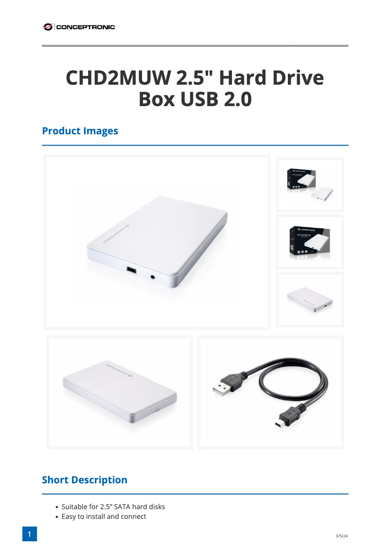 Page 1 de la notice Fiche technique Conceptronic CHD2MUW