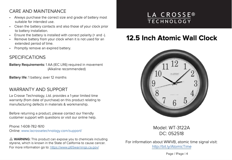Page n°1 - Manuel utilisateur La Crosse Technology WT-3122A