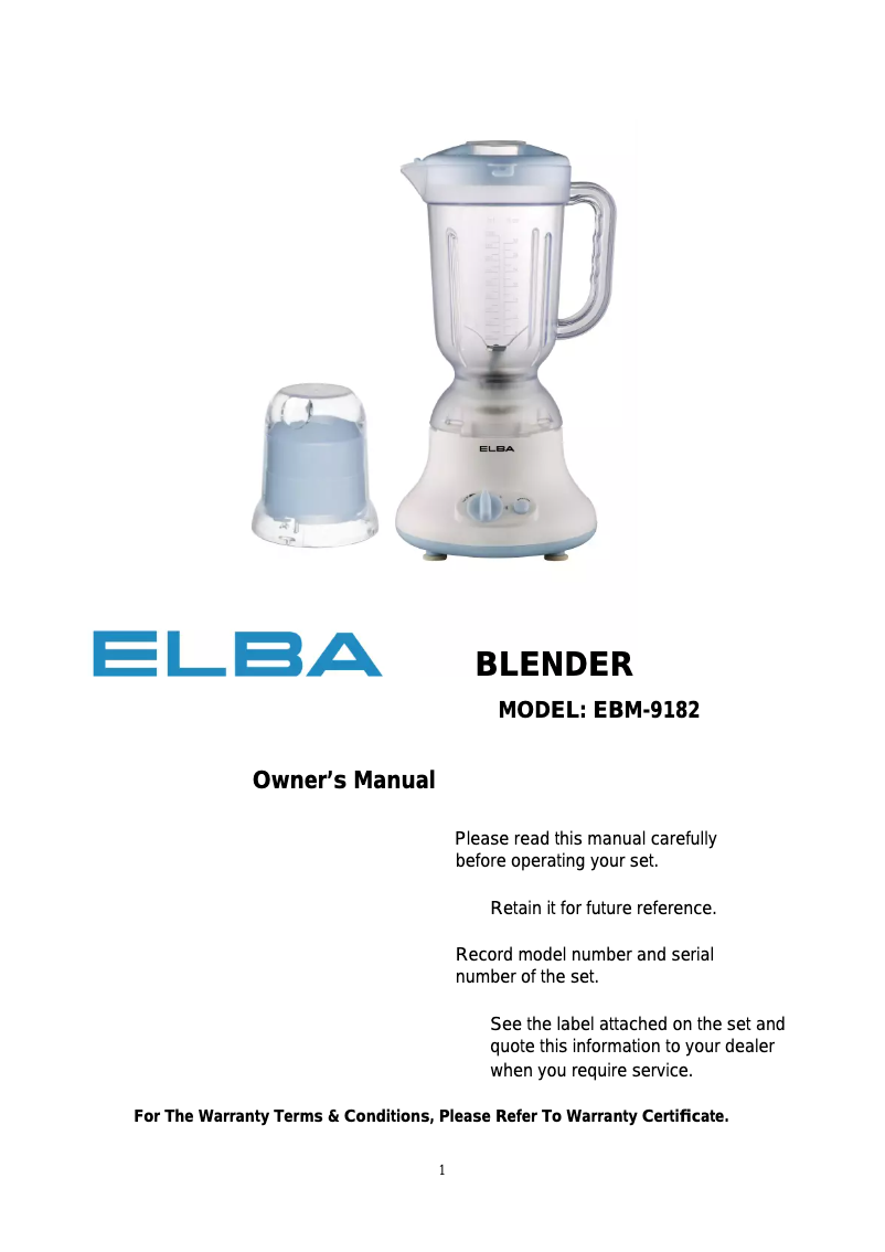 Page 1 de la notice Manuel utilisateur Elba EBM-9182