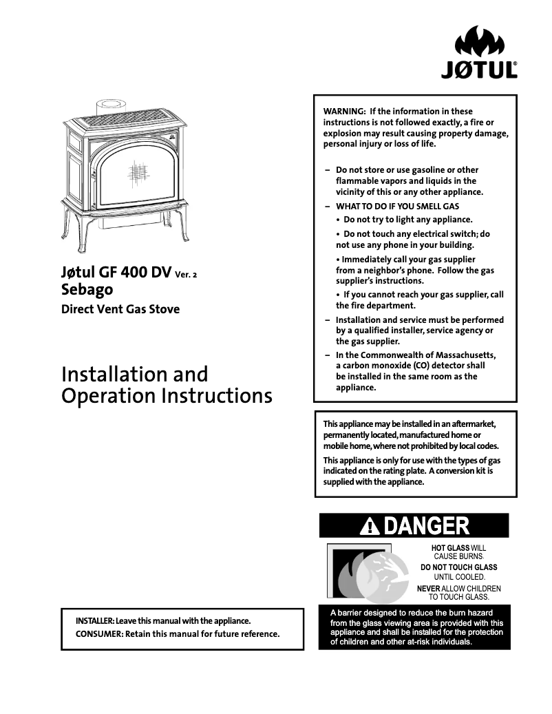 Page 1 de la notice Manuel utilisateur Jøtul GF 400 DV Sebago