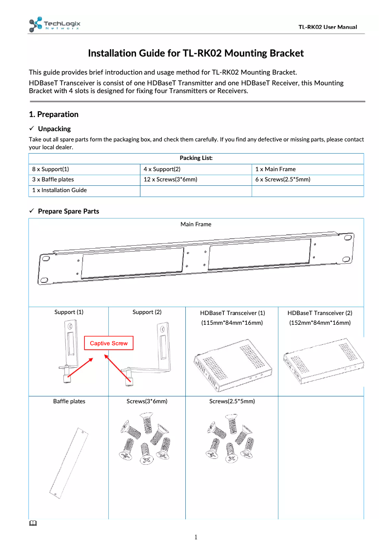 Page n°1 - Manuel utilisateur TechLogix Networx TL-RK02