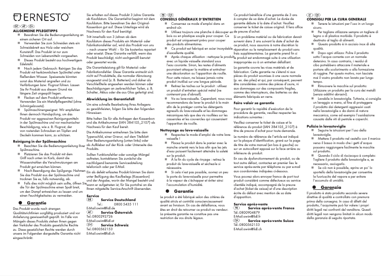 Page 1 de la notice Manuel utilisateur Ernesto HG00561A