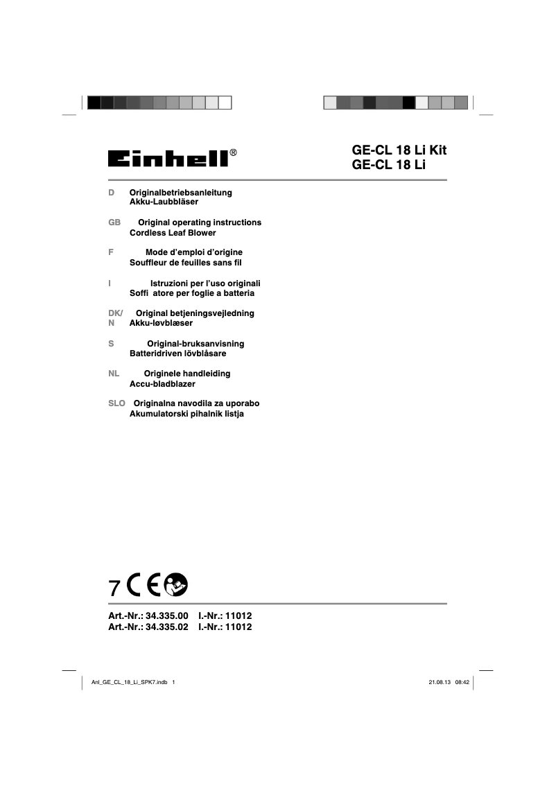 Image de la première page du manuel de l'appareil GE-CL 18 Li-Solo