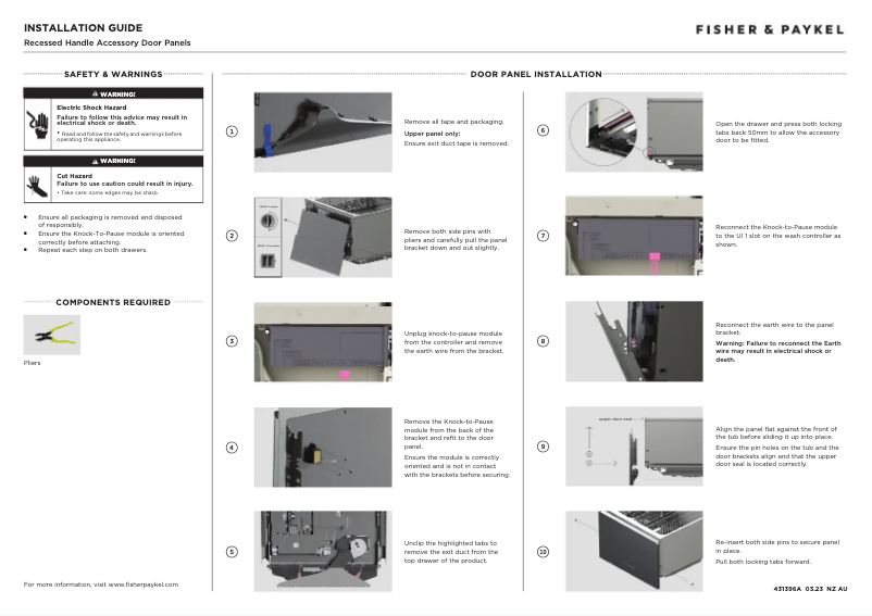 Page 1 de la notice Manuel utilisateur Fisher & Paykel ADDD60DZB
